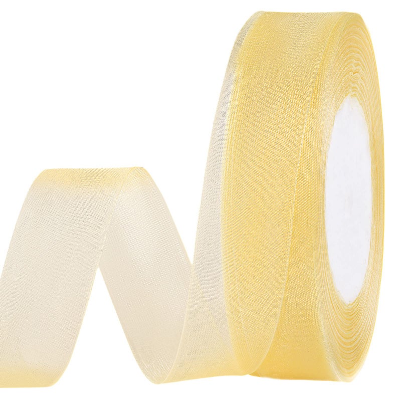 molshine 50 Yards x 1 Inch Shimmer Sheer Organza Ribbon,Chiffon Fabric Ribbons for Bouquets Garland,Bowknot,Wedding,Gift Wrapping,Hair,Crafts,Decoration (Light Yellow) - Image 1